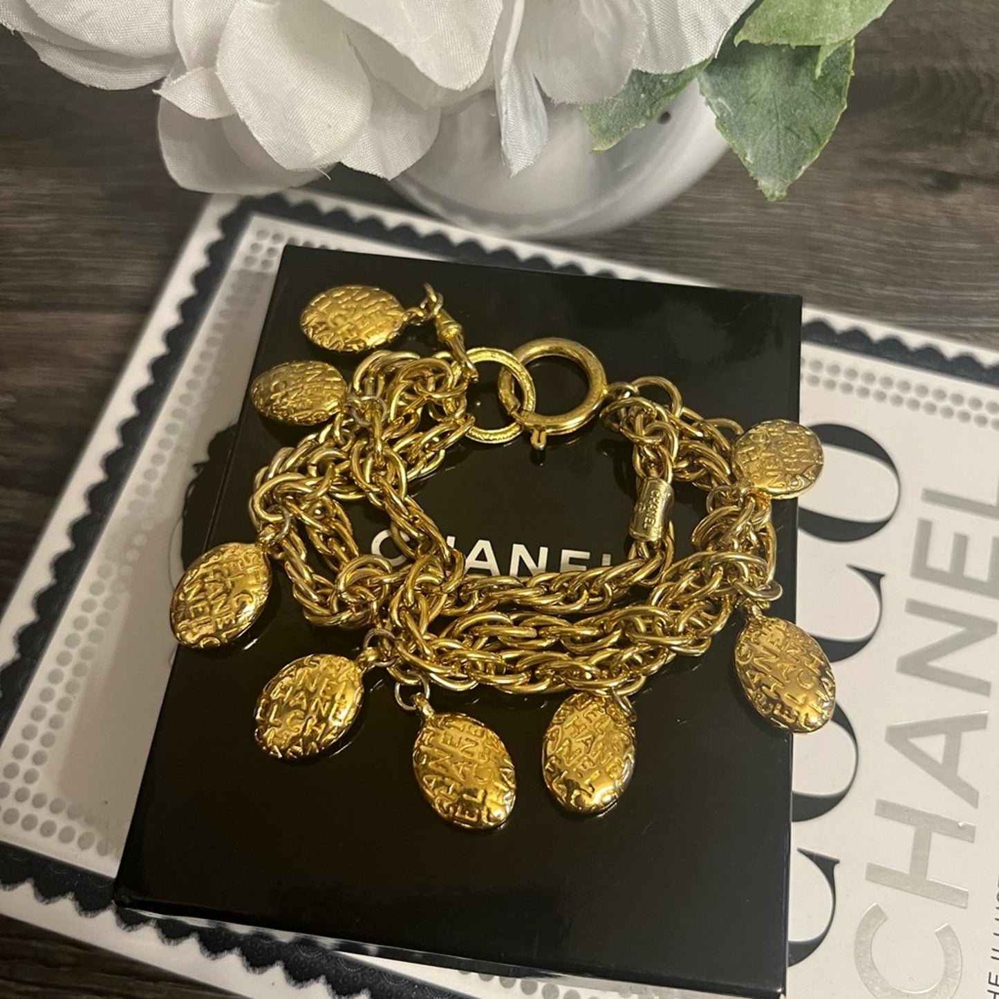 CHANEL Vintage Gold Multistrand Charm Bracelet