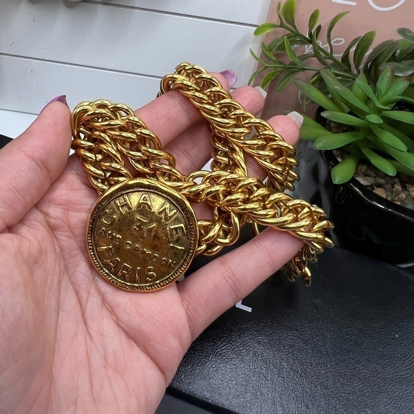 Chanel 24K Gold Plated Vintage Rue Cambon Medallion Collar Necklace