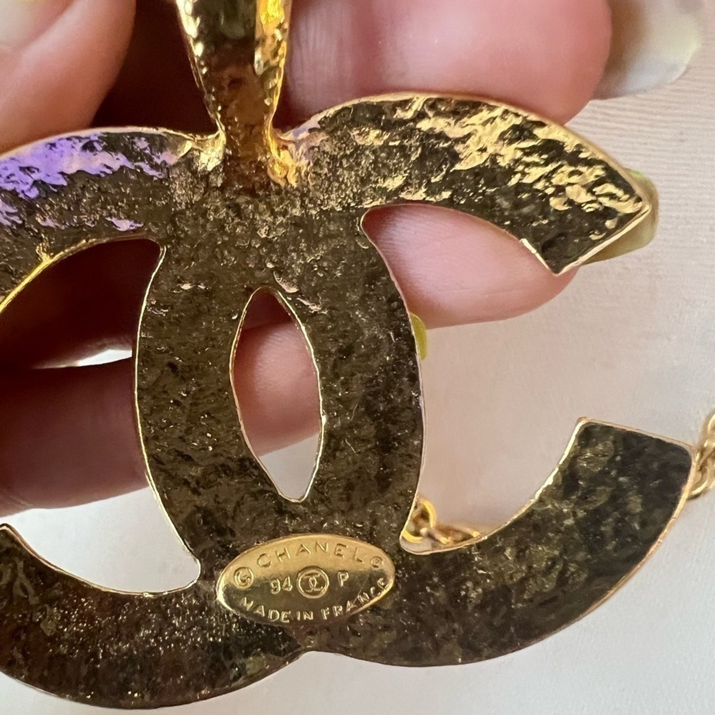 CHANEL Vintage Quilted CC Pendant Necklace