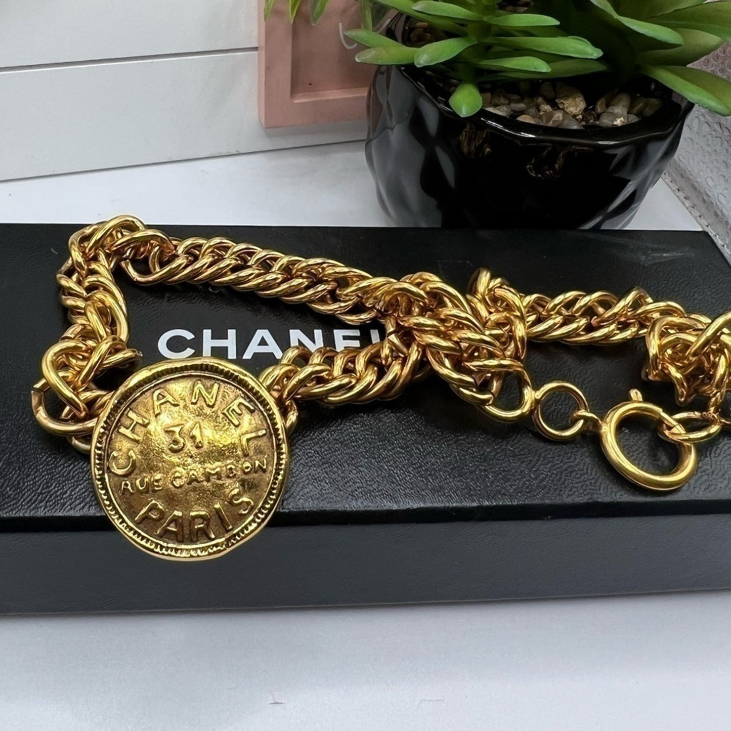 Chanel 24K Gold Plated Vintage Rue Cambon Medallion Collar Necklace