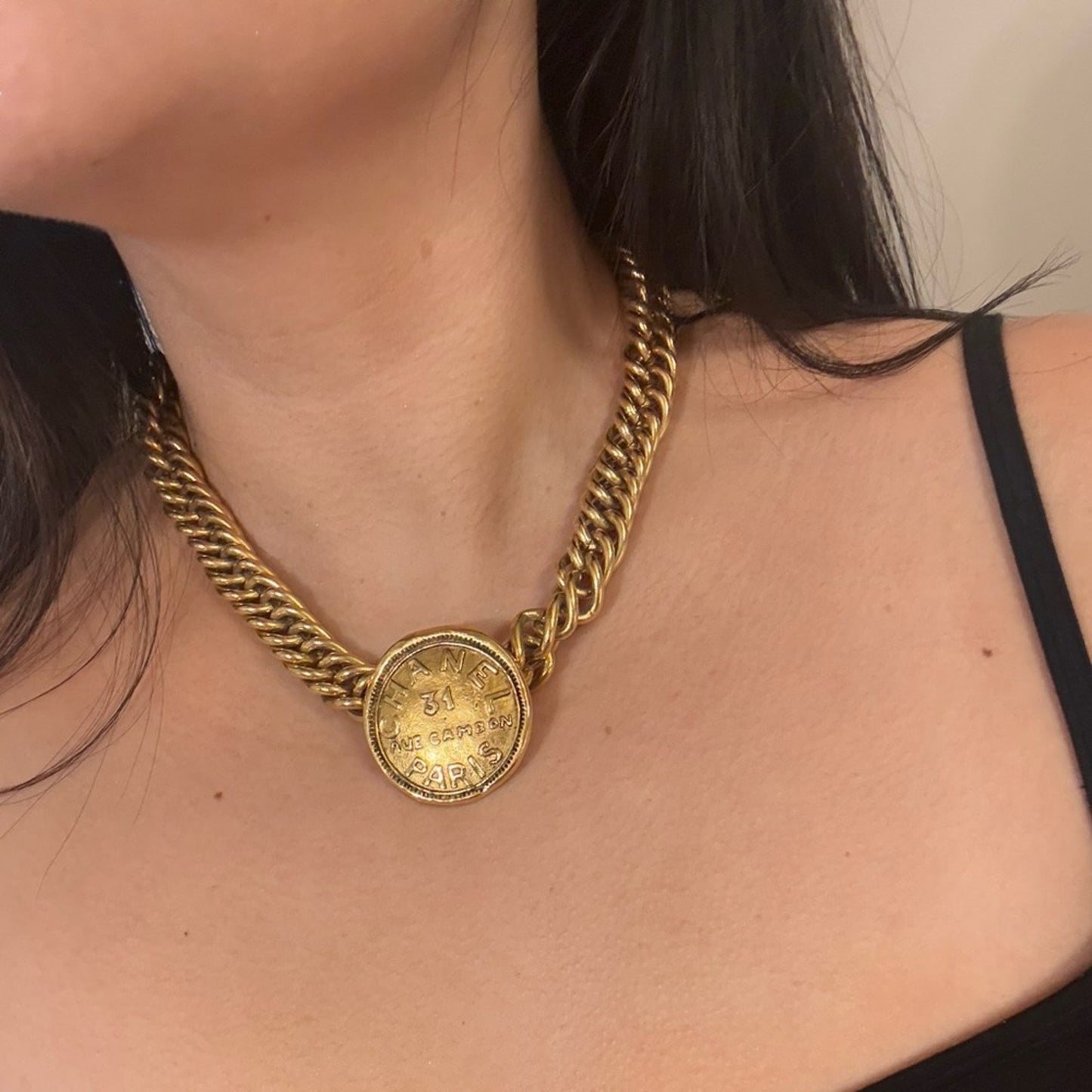 Chanel 24K Gold Plated Vintage Rue Cambon Medallion Collar Necklace