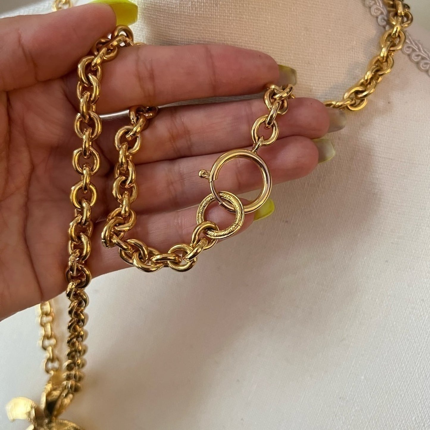 CHANEL Vintage Quilted CC Pendant Necklace