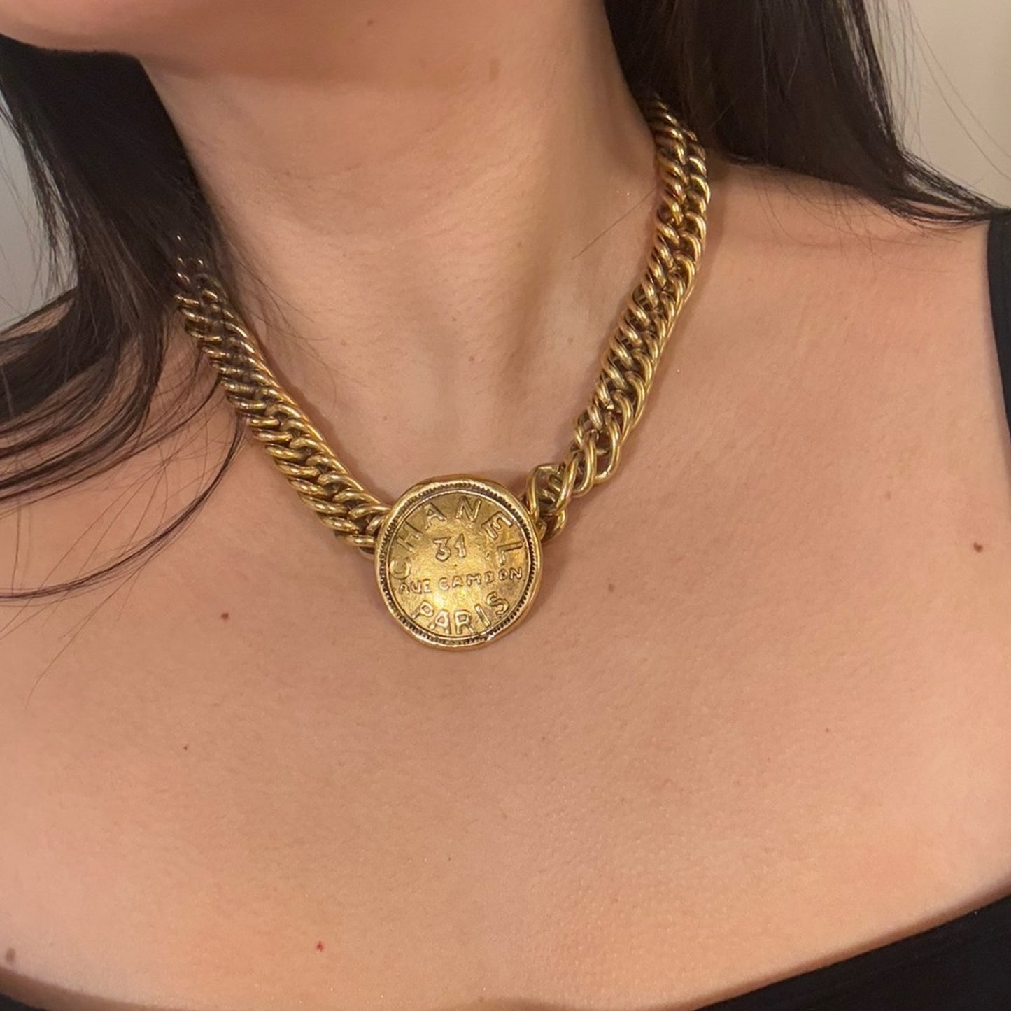 Chanel 24K Gold Plated Vintage Rue Cambon Medallion Collar Necklace