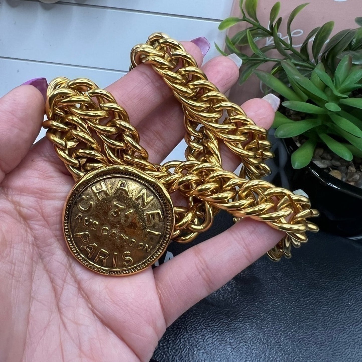 Chanel 24K Gold Plated Vintage Rue Cambon Medallion Collar Necklace