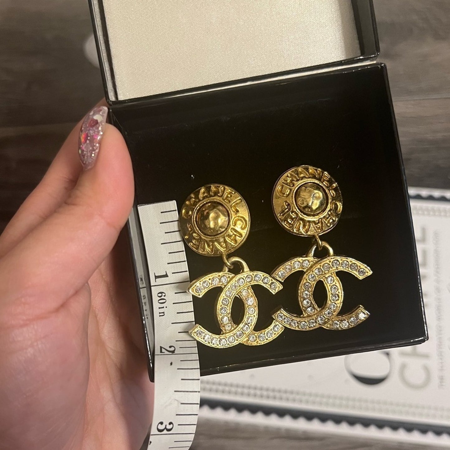 CHANEL Vintage Gold CC Crystal Dangle Clip On Earrings