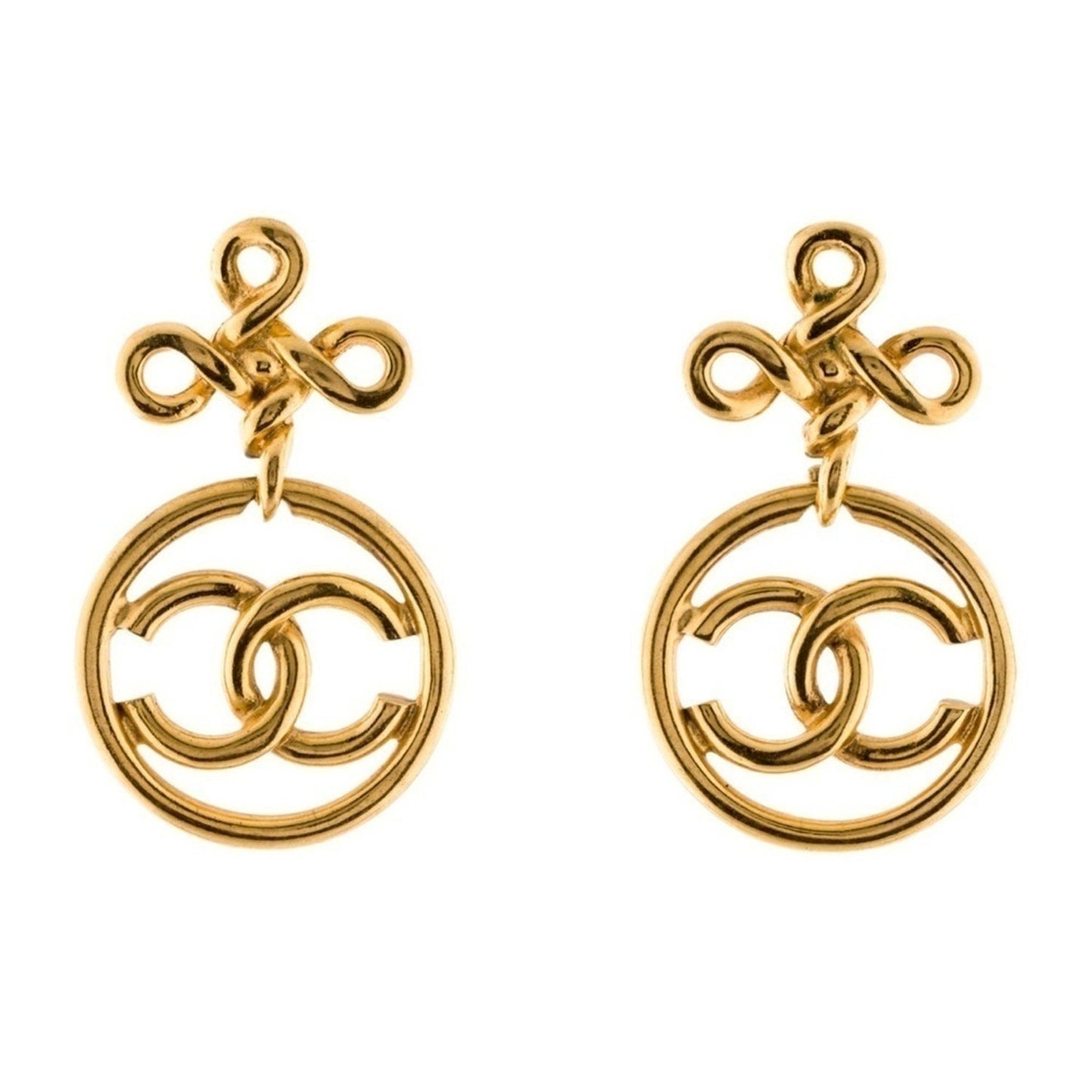 CHANEL Vintage Gold CC Knot Drop Earrings